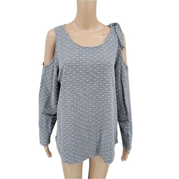 Lane Bryant Women's Plus Size 18/20 Gray Swiss Dot Cold Shoulder Sweater - Picture 1 of 12